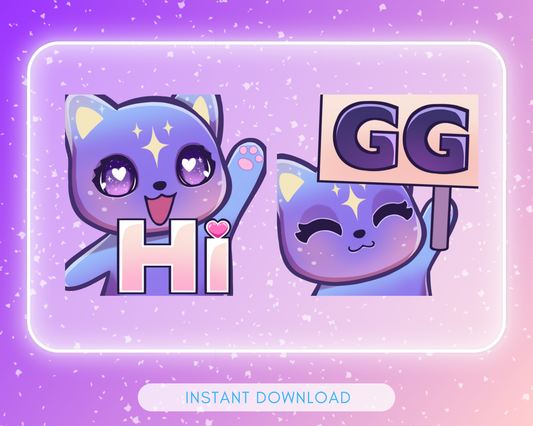 Purple Cosmic Cat Emote pack - 6 Static Emotes