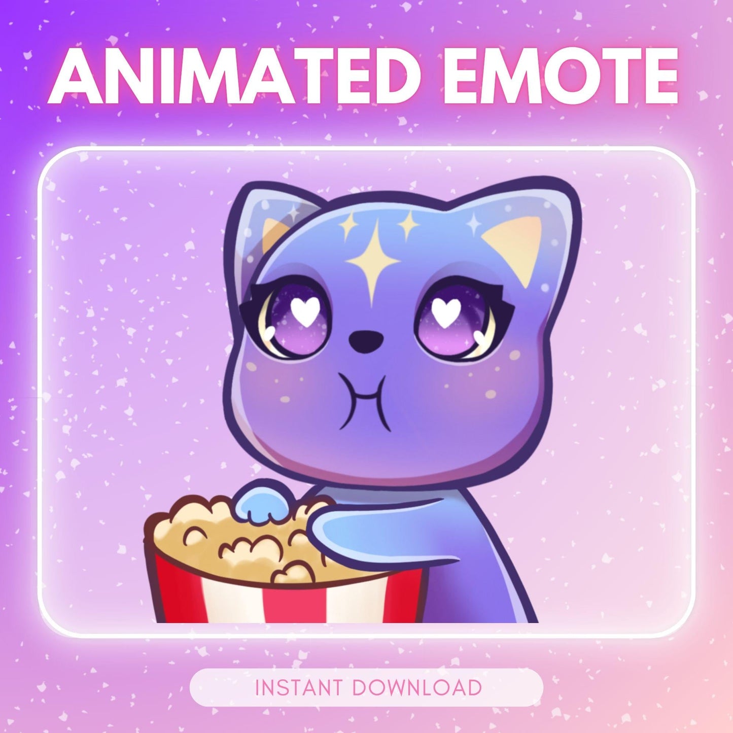 Cute popcorn eating purple cosmic kitty cat | Animated Emote for Twitch & Discord