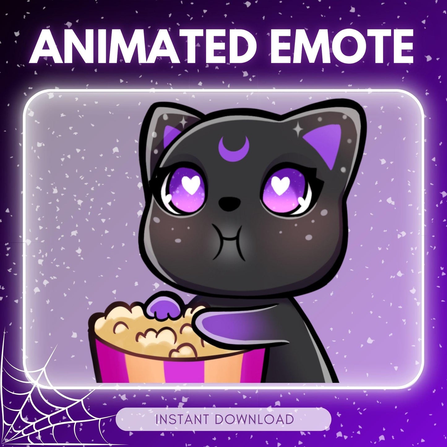 Cute popcorn eating kitty cat Black witchy galaxy... | Animated Emote for Twitch & Discord