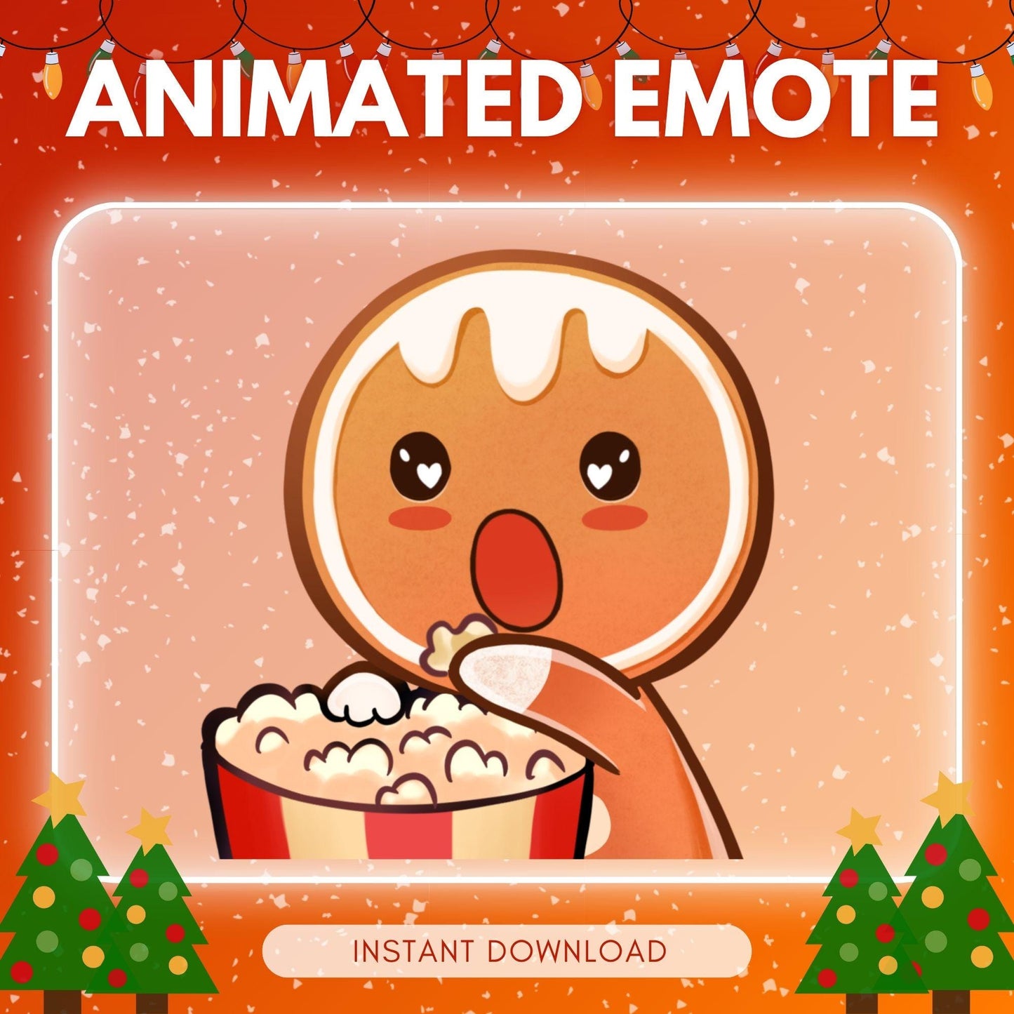 Cute popcorn eating gingerbread chrismtas theme... | Animated Emote for Twitch & Discord