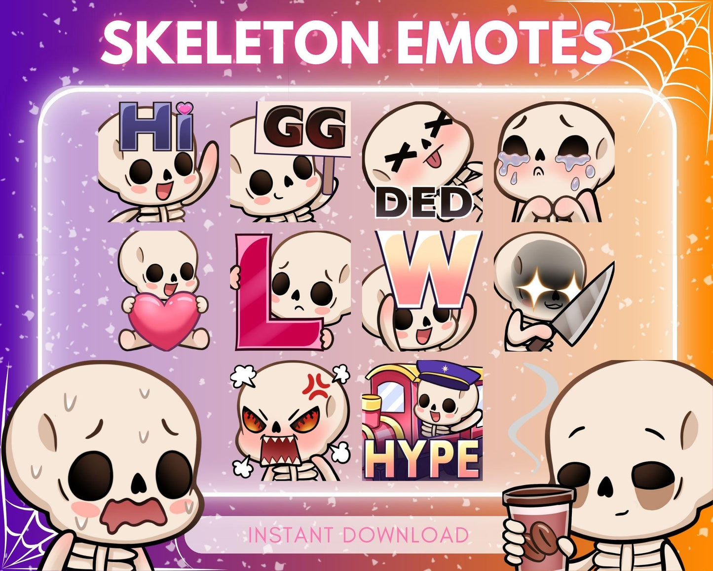 Cute chibi skeleton Emote Pack Steamer starter pack... | Emote Pack for Twitch & Discord