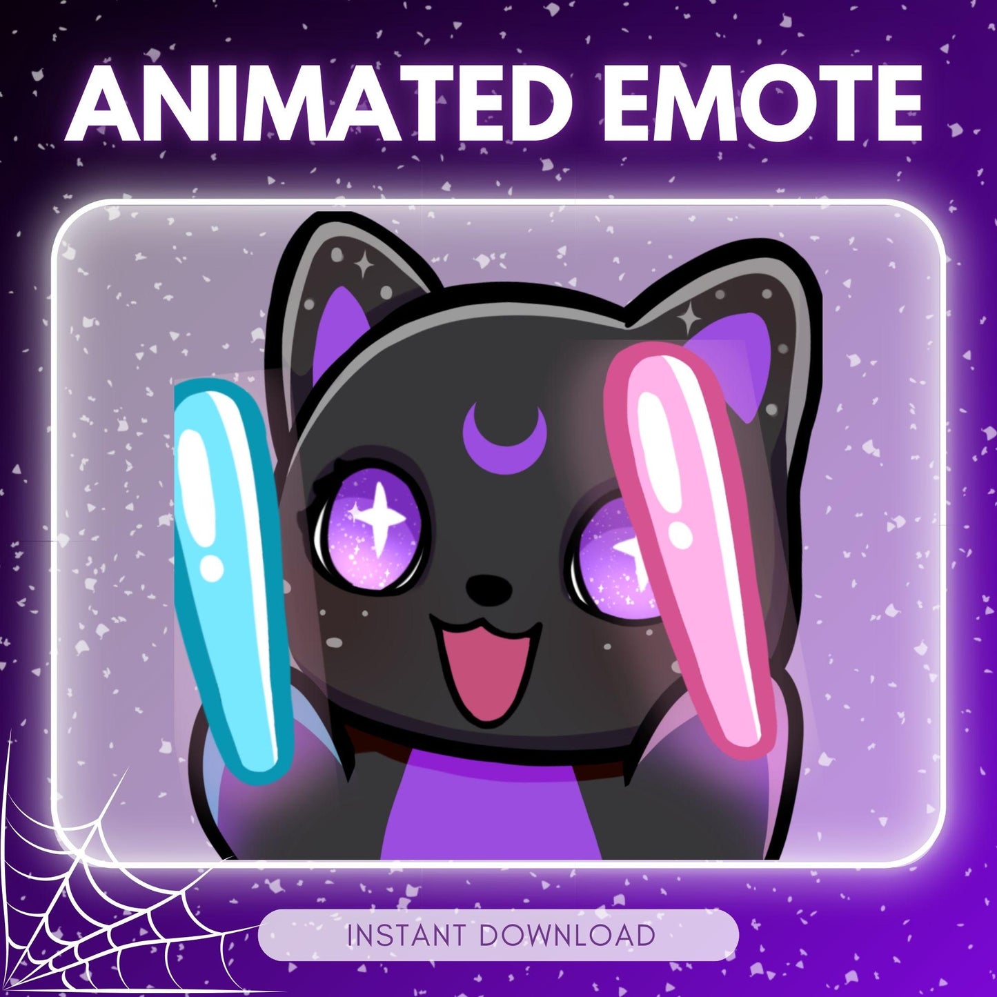 Cute raving black witchy kitty cat | Animated Emote for Twitch & Discord