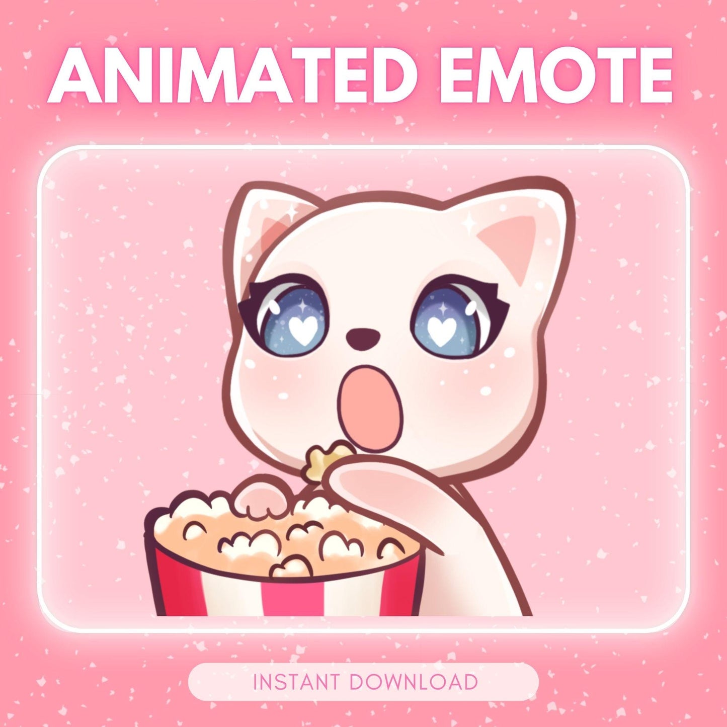 Cute popcorn eating kitty cat White and pink cat... | Animated Emote for Twitch & Discord