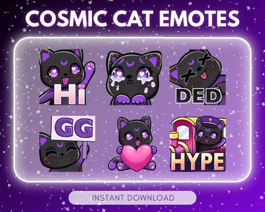 Black Cat Emote pack - 6 Static Emotes