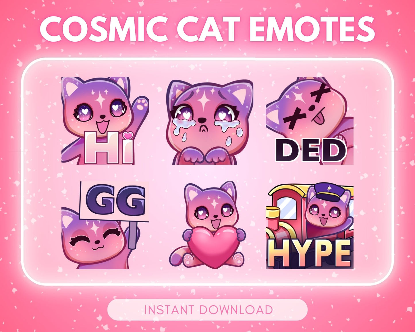 Pink Cosmic Cat Emote pack - 6 Static Emotes