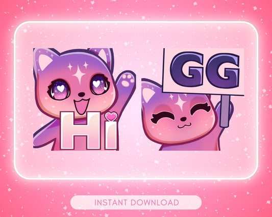 Pink Cosmic Cat Emote pack - 6 Static Emotes