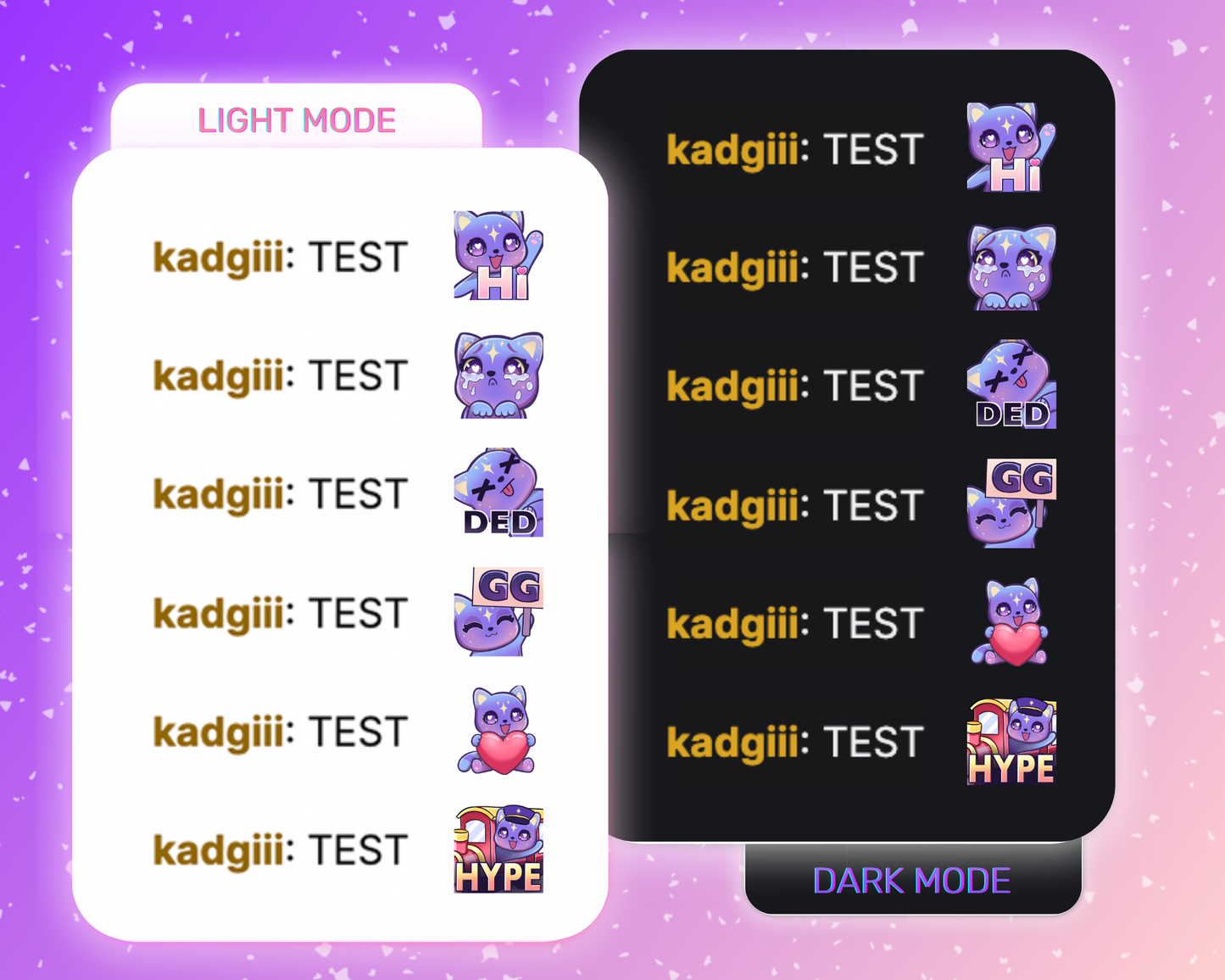 Purple Cosmic Cat Emote pack - 6 Static Emotes