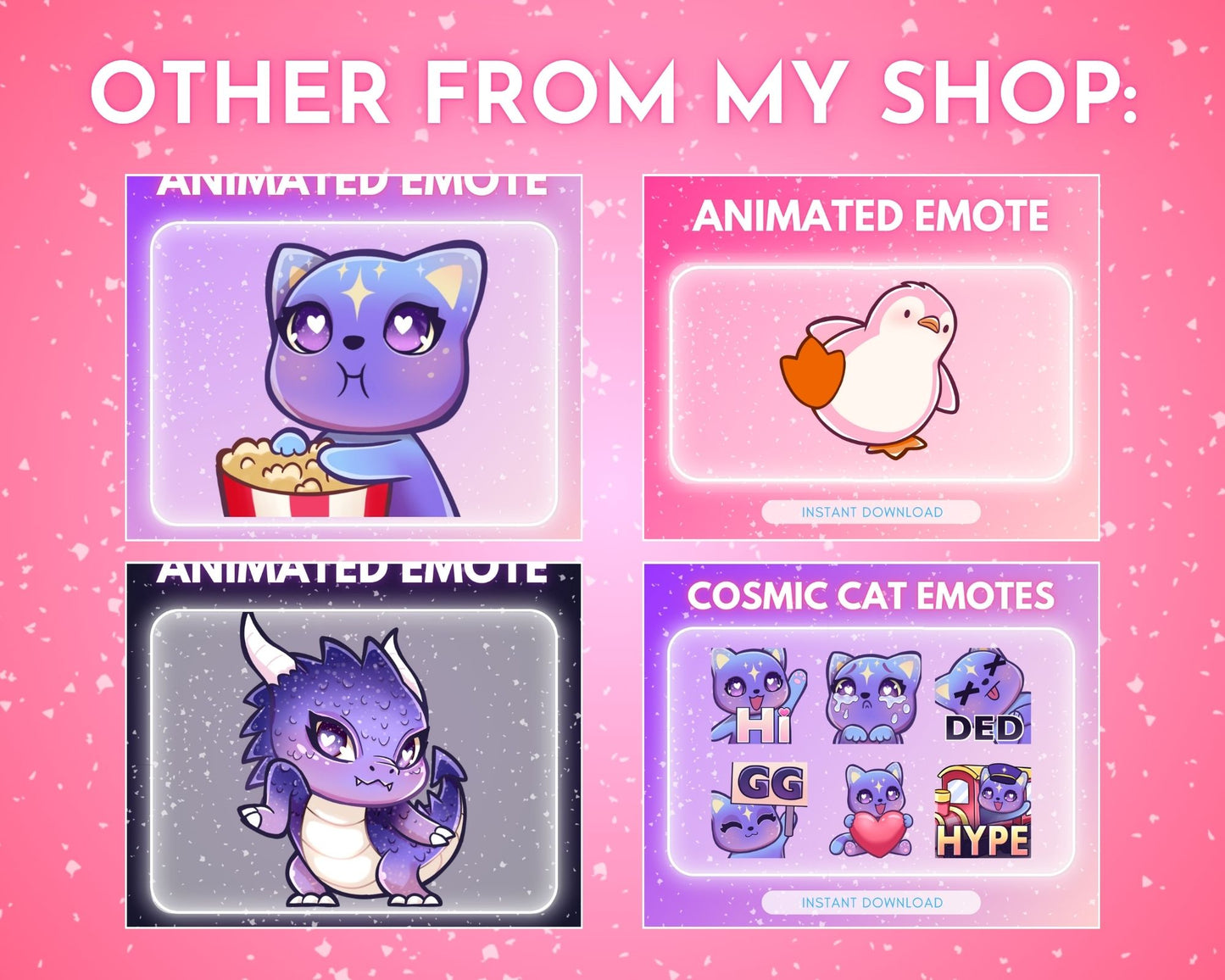 Pink Cosmic Cat Emote pack - 6 Static Emotes
