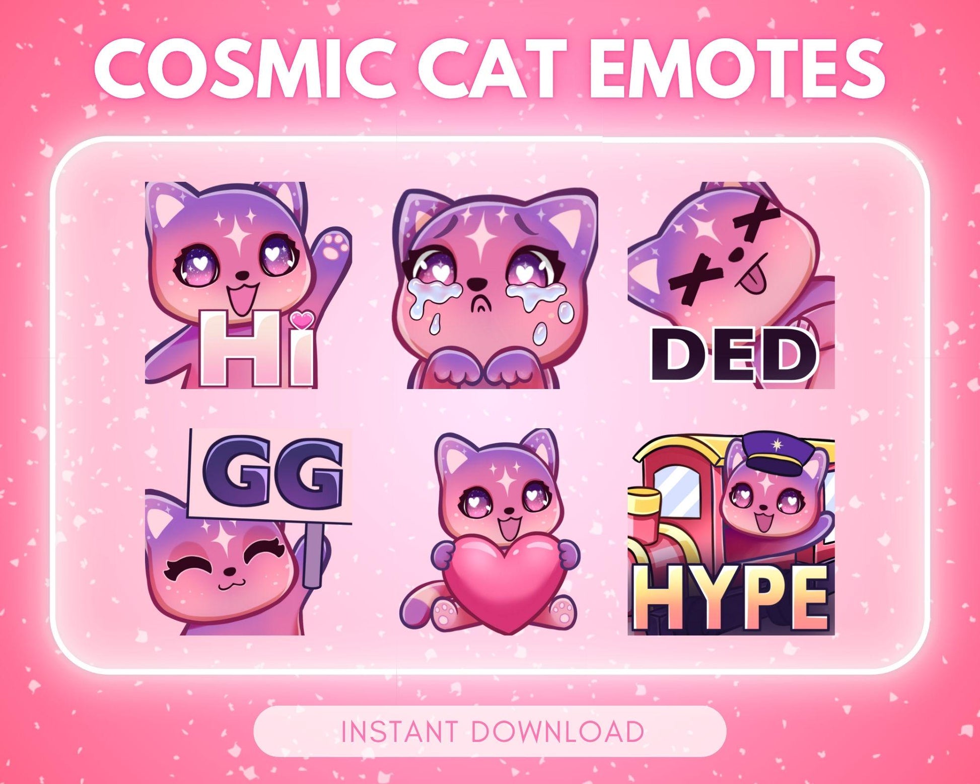 Cute PINK cosmic cat Emote Pack Steamer starter... | Emote Pack for Twitch & Discord