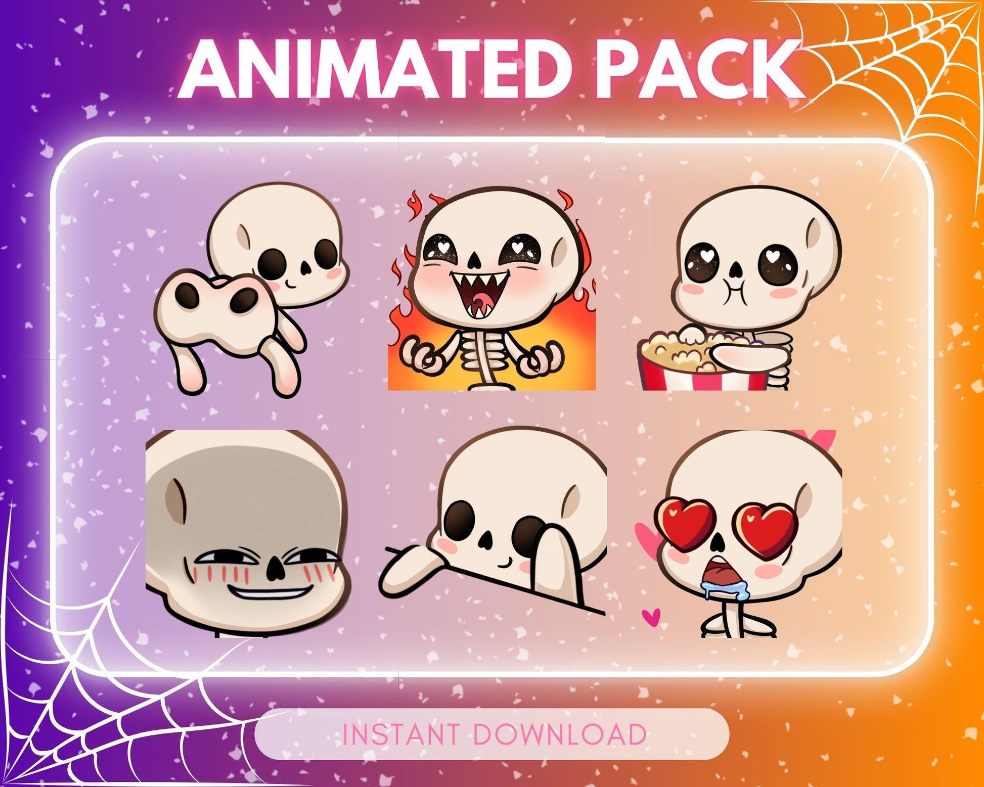 PACK - Cute chibi skeleton Emote Pack Steamer... | Emote Pack for Twitch & Discord