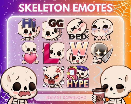 Cute chibi skeleton Emote Pack Steamer starter pack... | Emote Pack for Twitch & Discord