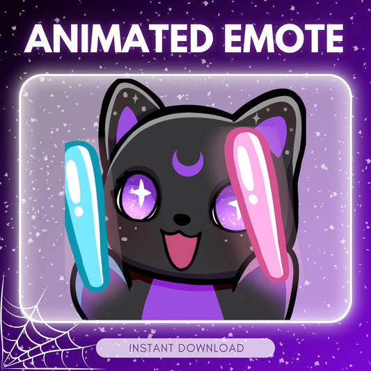 Cute raving black witchy kitty cat | Animated Emote for Twitch & Discord