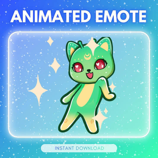 Cute green alien dancing kitty cat | Animated Emote for Twitch & Discord