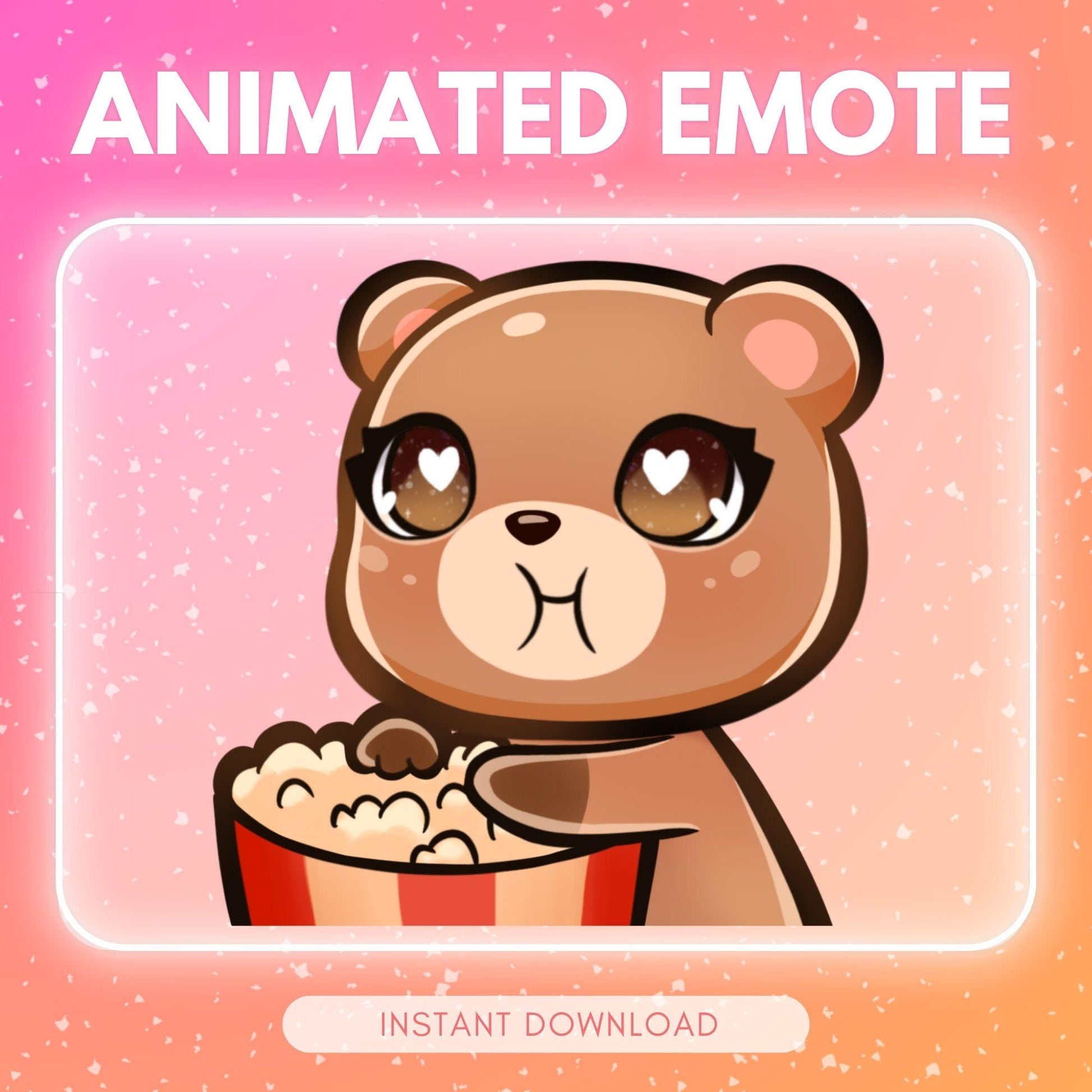 Cute popcorn eating brown bear | Animated Emote for Twitch & Discord