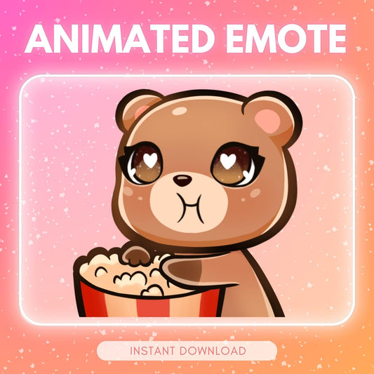 Cute popcorn eating brown bear | Animated Emote for Twitch & Discord