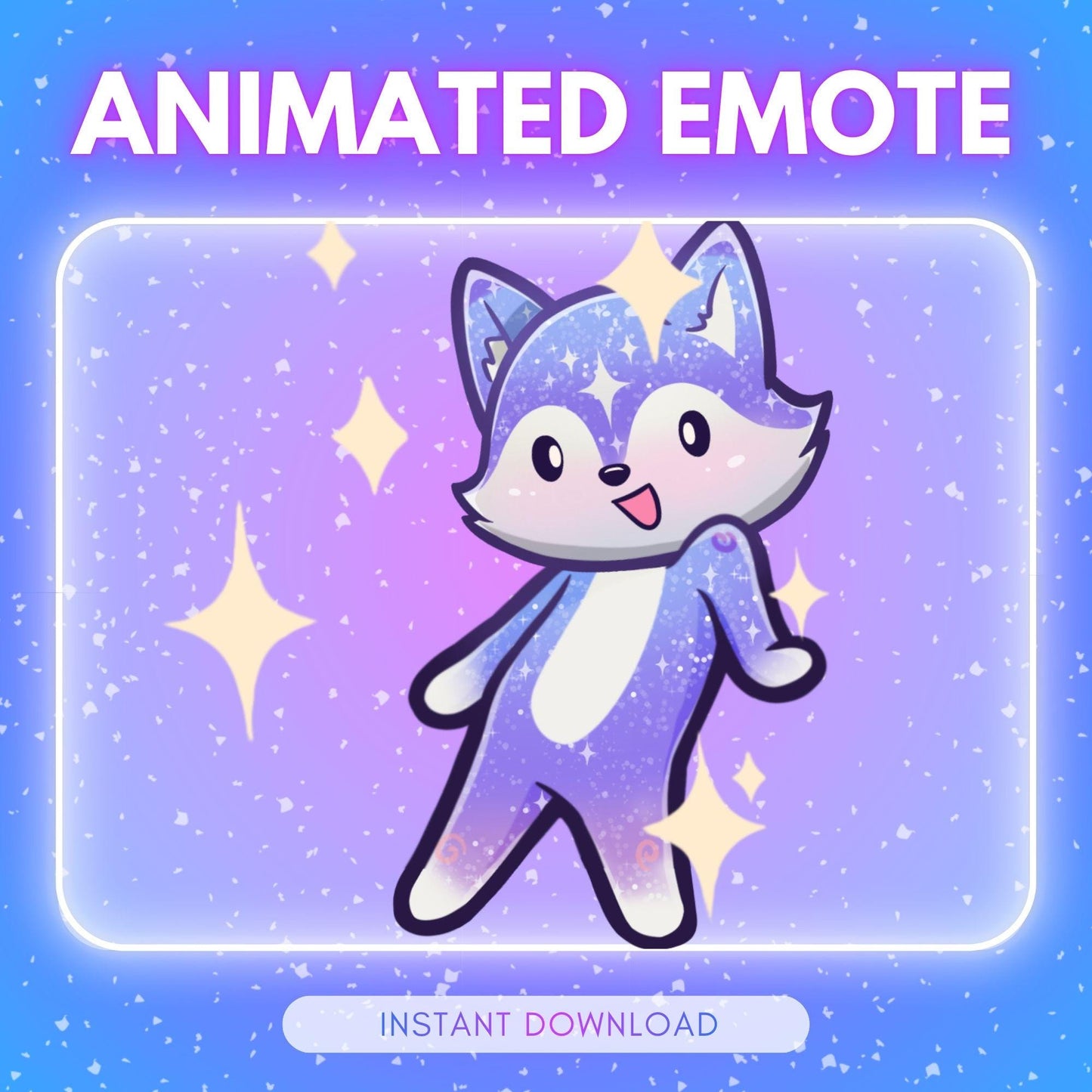 Cute purple cosmic dancing fox | Animated Emote for Twitch & Discord