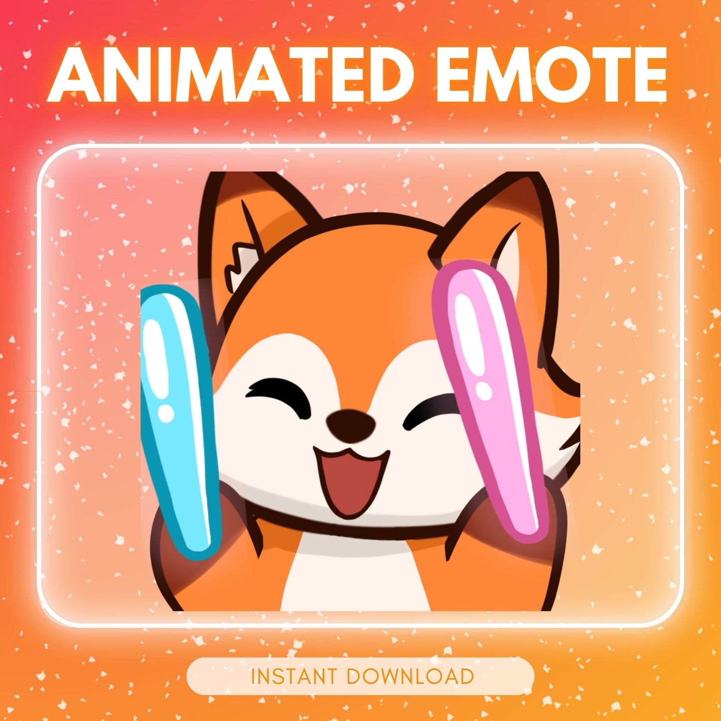 Cute raving fox chibi orange fox with light sticks... | Animated Emote for Twitch & Discord