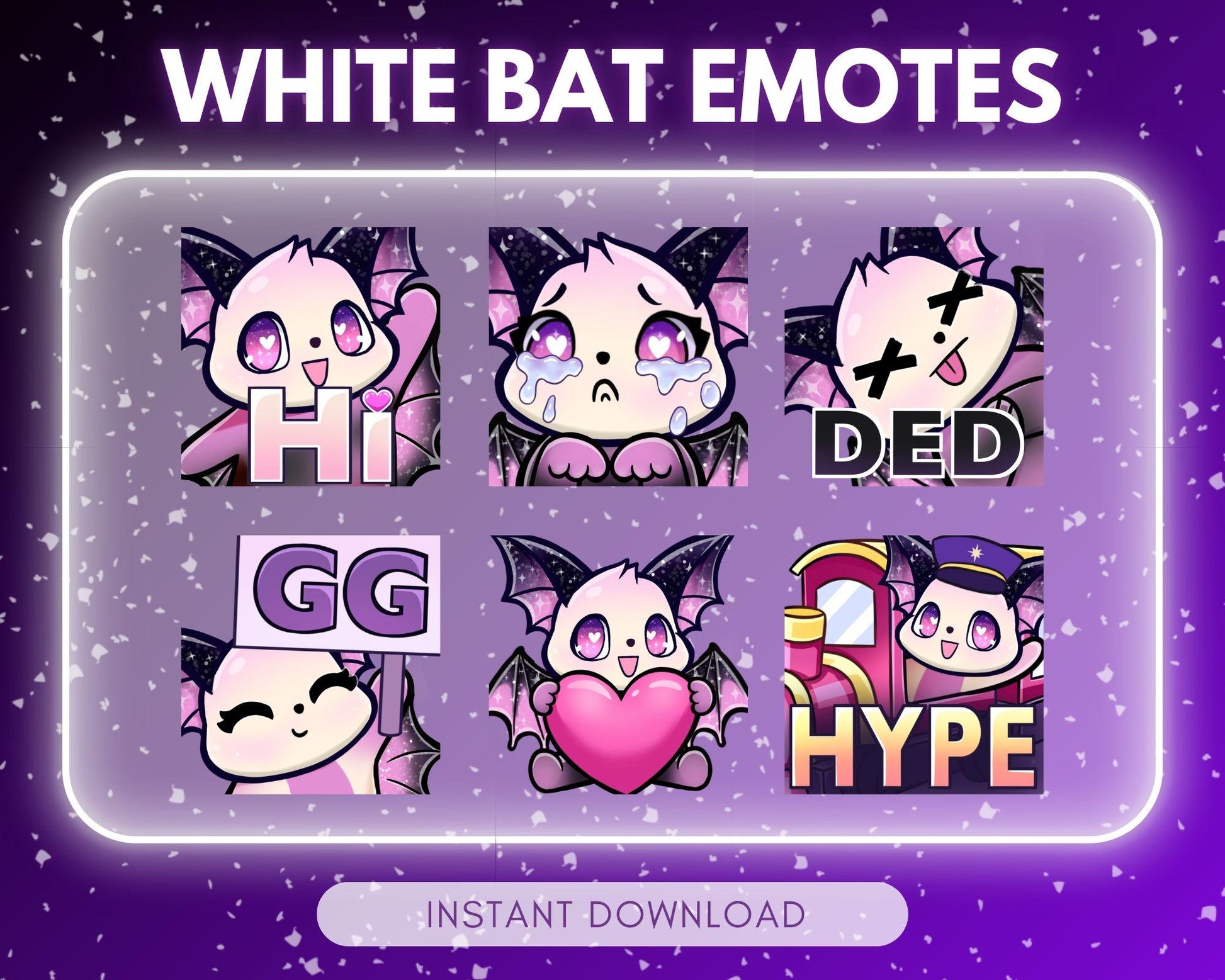 Cute white bat Emote Pack Steamer starter pack... | Emote Pack for Twitch & Discord