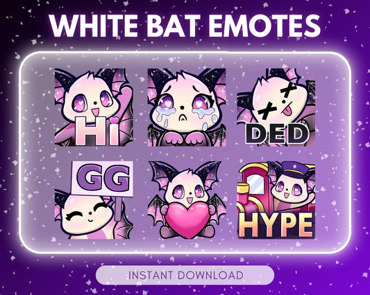 Cute white bat Emote Pack Steamer starter pack... | Emote Pack for Twitch & Discord