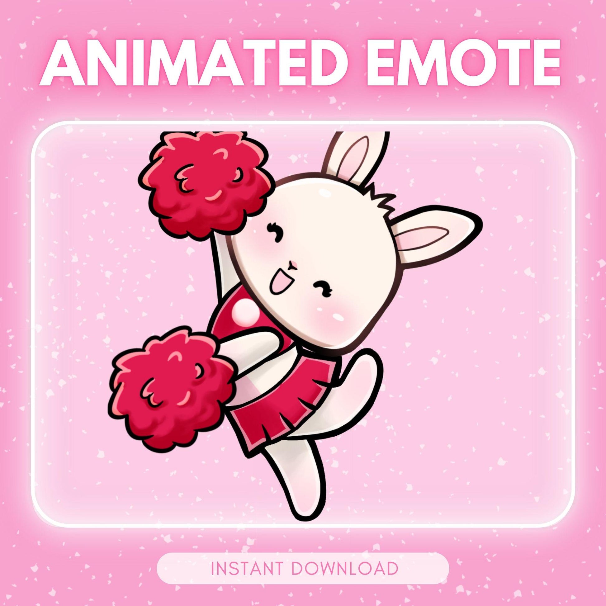 Cute cheerleader bunny - white chibi bunny cheering... | Animated Emote for Twitch & Discord