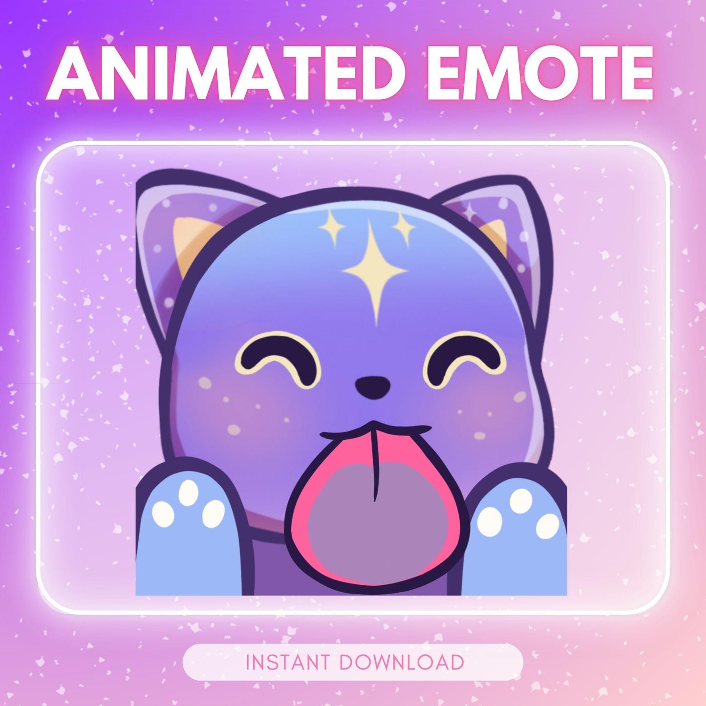 Cute screen lick cosmic cat - chibi purple kitty... | Animated Emote for Twitch & Discord