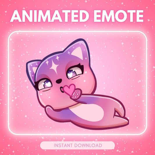 Cute flirty pink cosmic kitty cat chibi cat blowing... | Animated Emote for Twitch & Discord