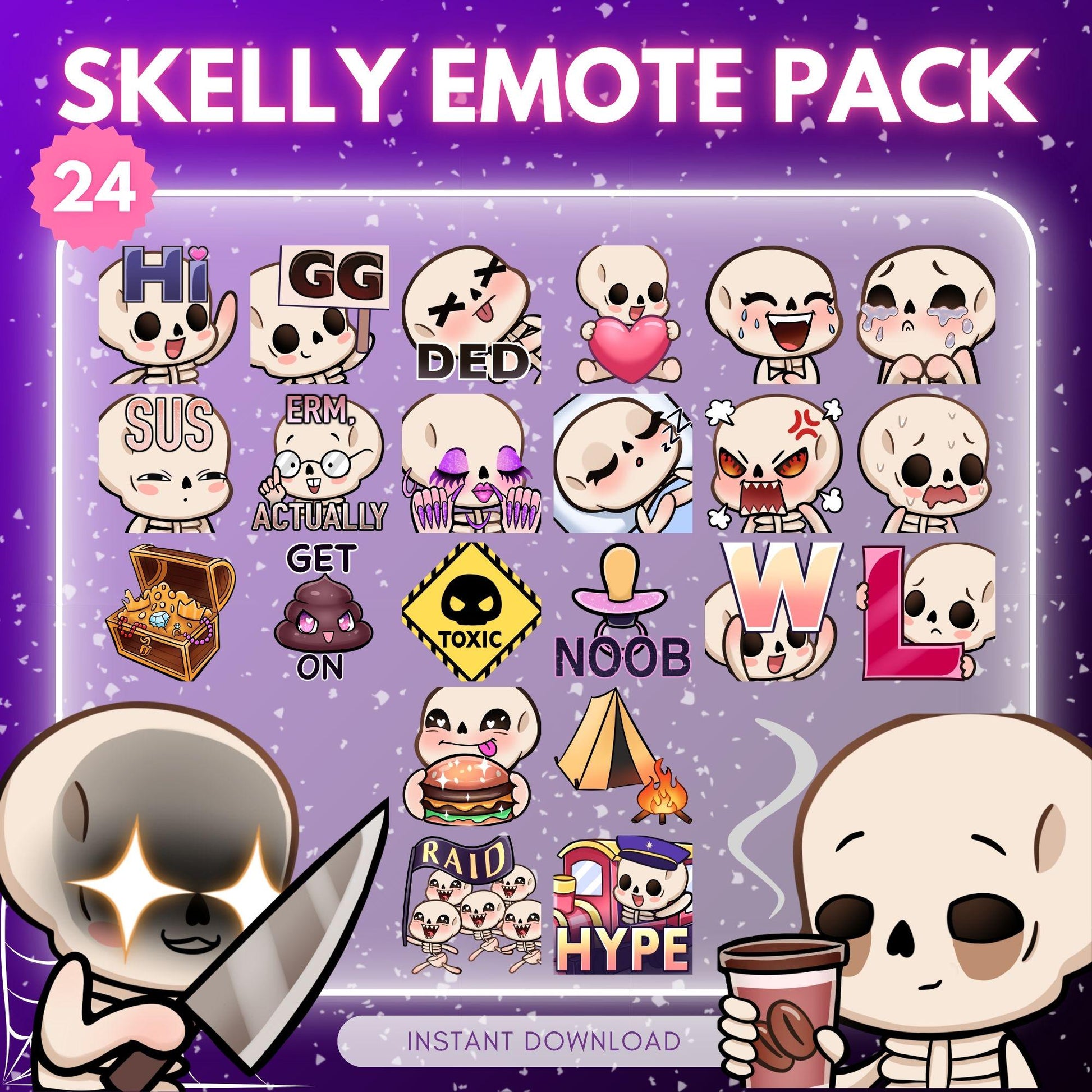 Cute skeleton emotes for TWITCH & DISCORD - pack of... | Emote Pack for Twitch & Discord