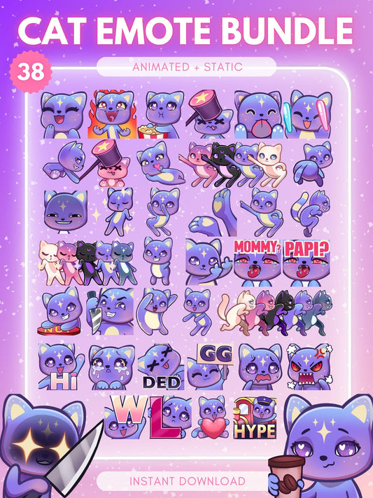 Cute chibi cosmic cat Emote Pack A bundle of 38... | Emote Pack for Twitch & Discord