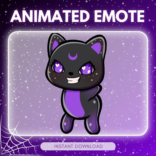 Cute black and purple headbanging kitty cat... | Animated Emote for Twitch & Discord
