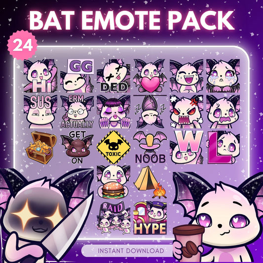 Cute white bat emotes for TWITCH & DISCORD - pack... | Emote Pack for Twitch & Discord