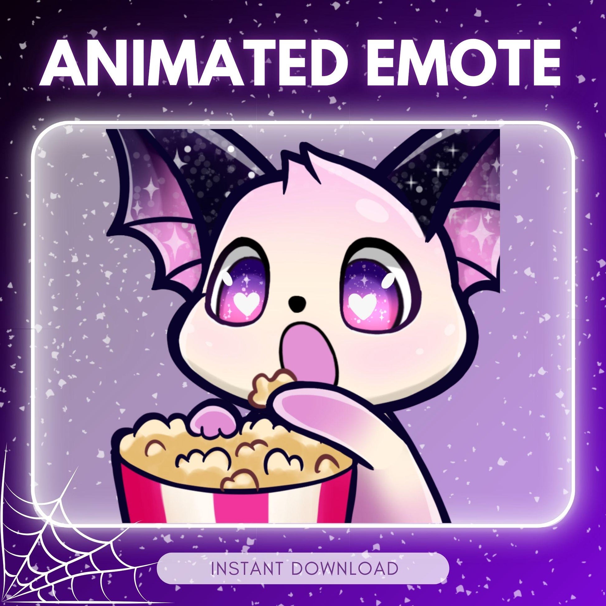 Adorable Bat emote - chibi popcorn eating bat white... | Animated Emote for Twitch & Discord