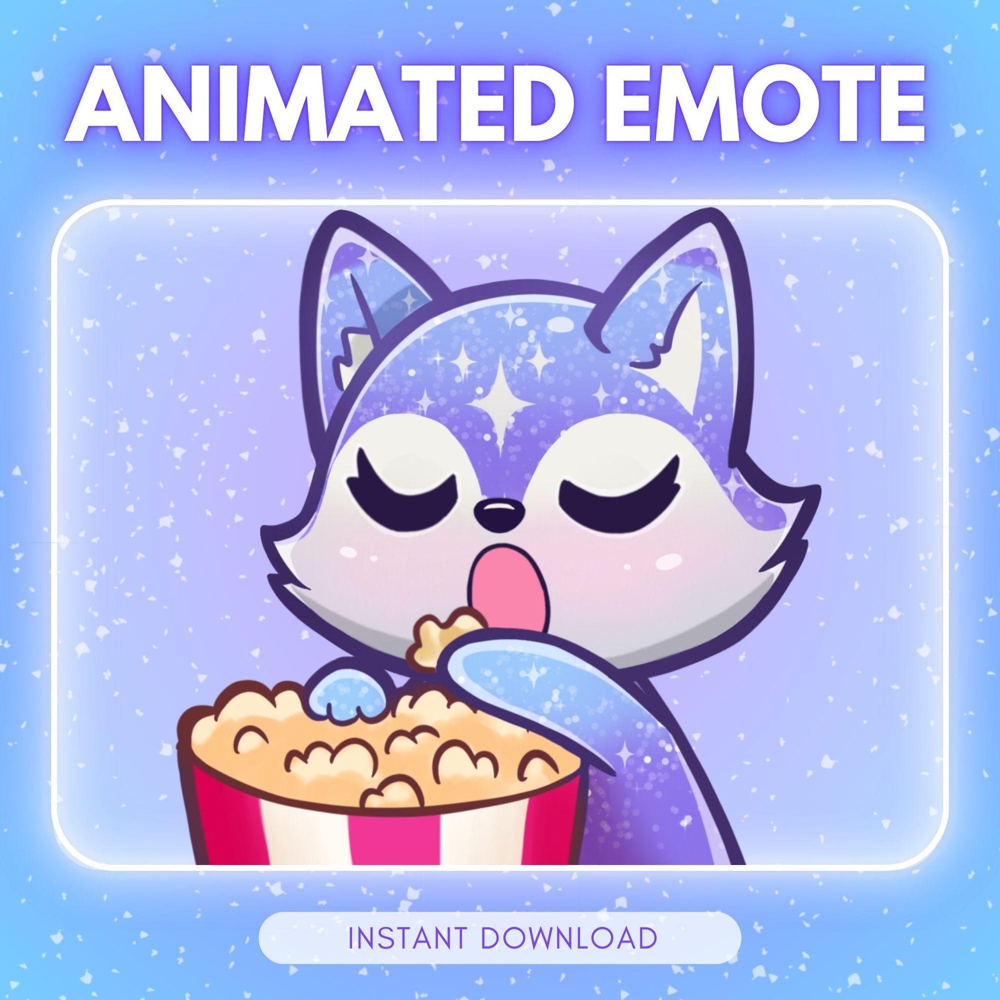Cute purple galaxy fox emote - popcorn eating fox... | Animated Emote for Twitch & Discord