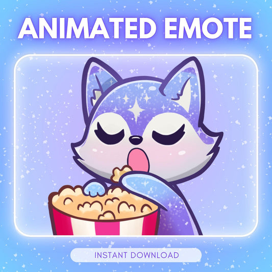 Cute purple galaxy fox emote - popcorn eating fox... | Animated Emote for Twitch & Discord